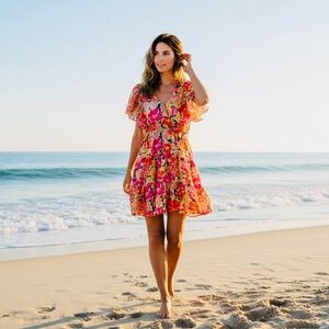 MINKPINK Vibrant Pink and Orange Mini Dress